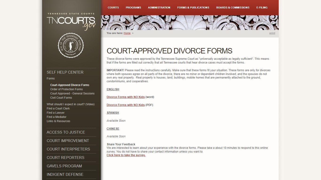 Court-Approved Divorce Forms | Tennessee Administrative Office of the ...