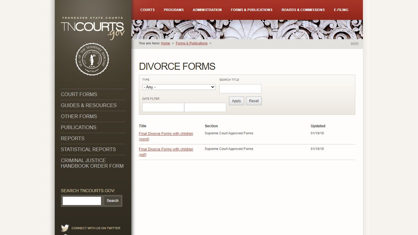 Divorce Forms | Tennessee Administrative Office of the Courts